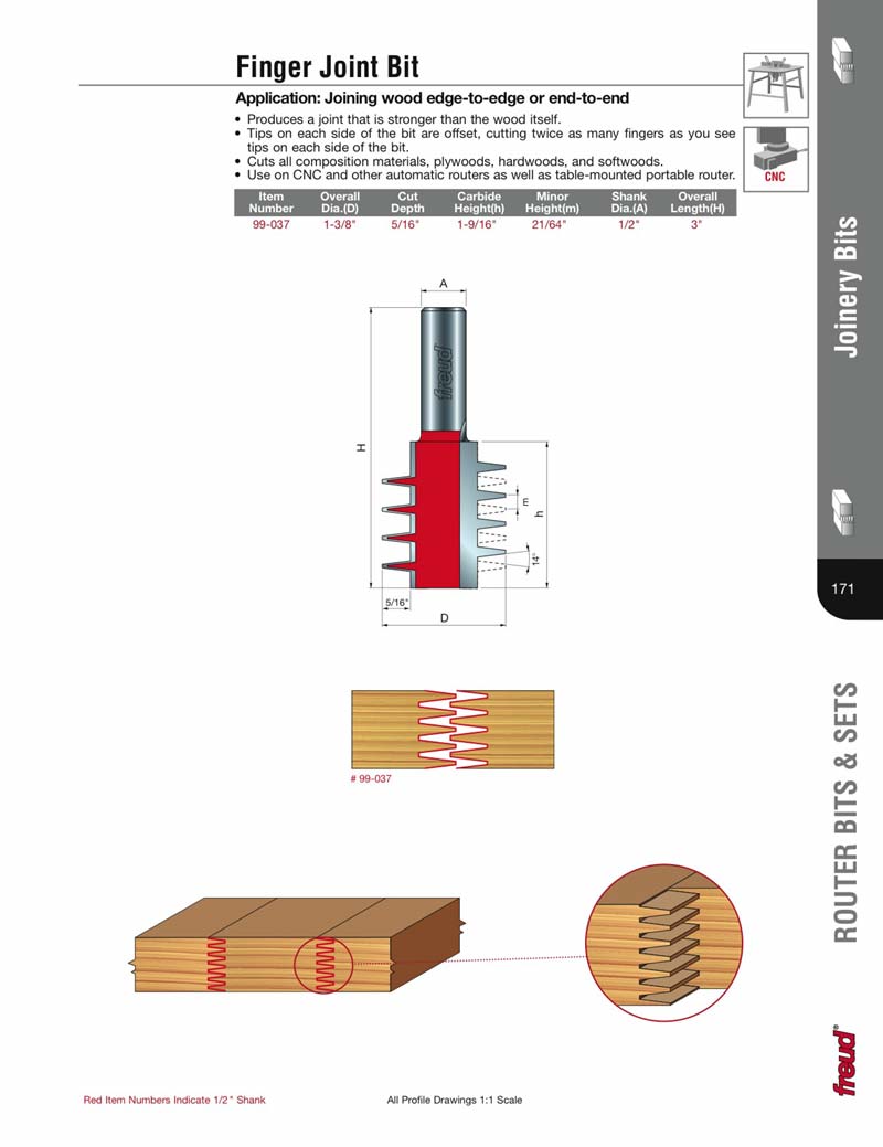 Freud 99037 19/16" Height Finger Joint Router Bit (1/2" Shank)