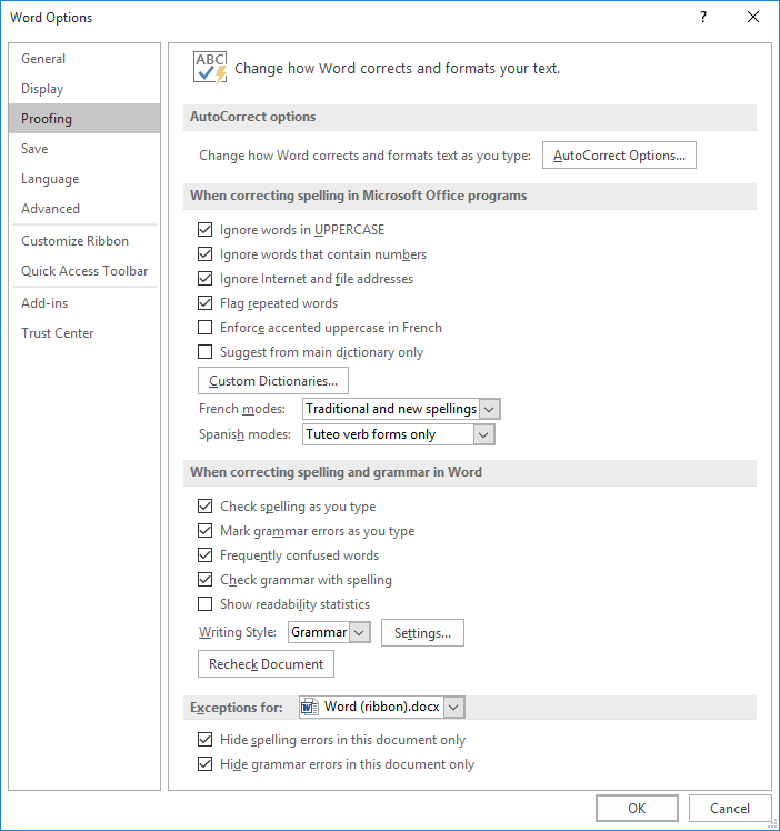Hiding Spelling Errors (Microsoft Word)