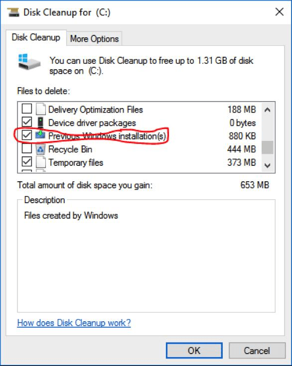 Freeing Up Disk Space by Deleting Old OS Files
