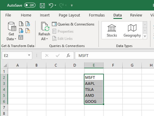 Accessing Stock Information (Microsoft Excel)