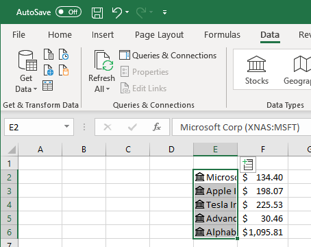 Accessing Stock Information (Microsoft Excel)