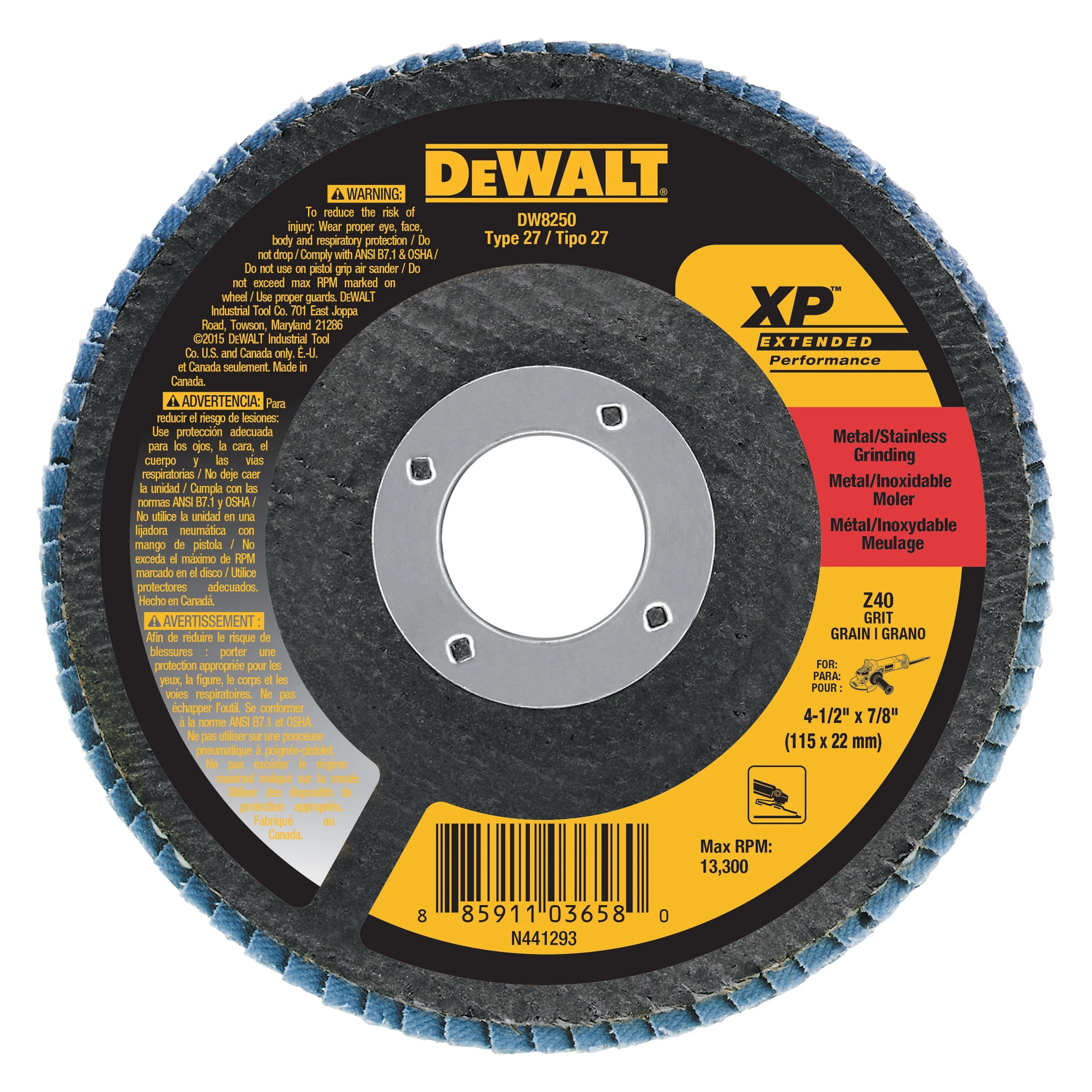 DeWALT® DW8256 XP™ 41/2" 80 Grit Zirconia High Density Type 27 Flap