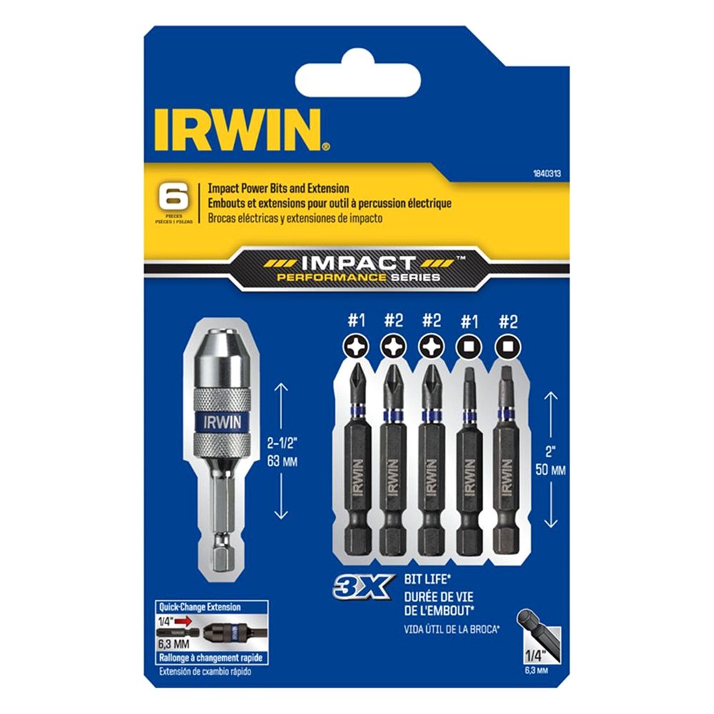 IRWIN® IWAF1306 6Piece 2" Impact Power Bits and Extension Set