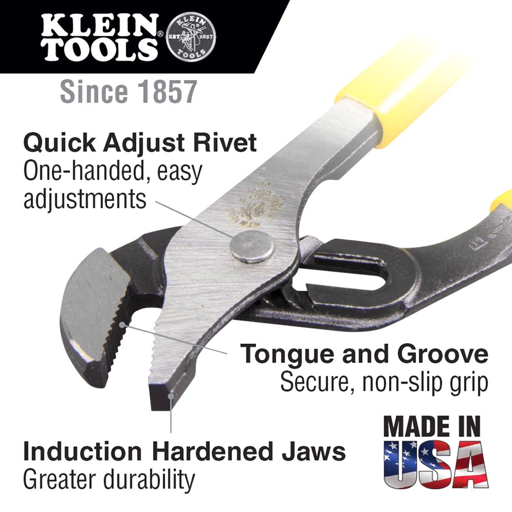 Klein Tools® D50210 10" Straight Jaws Dipped Handle Tongue & Groove Pliers