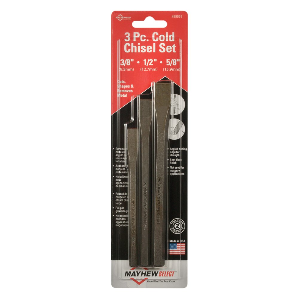 Mayhew Tools® 89062 3piece 3/8" to 5/8" Flat Cold Chisel Set