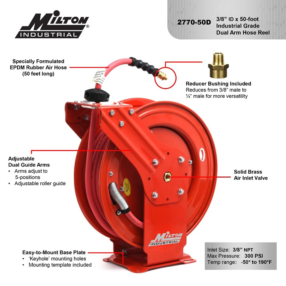 Milton® 277050D Dual Arm AutoRetractable Air Hose Reel with Rubber