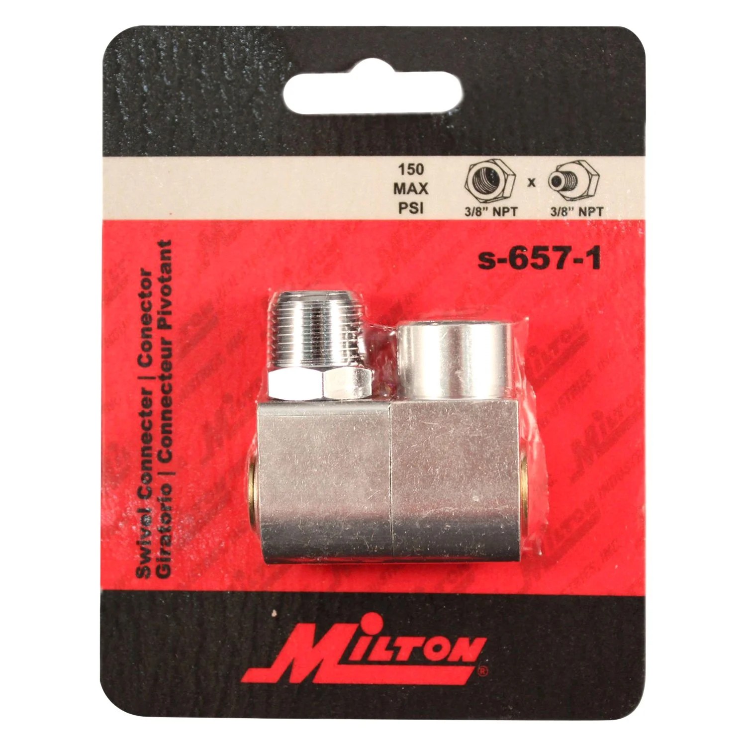 Milton® 6571S 1/4" (F) NPT x 3/8" (M) NPT Steel 360° Swivel Hose Fitting Connector