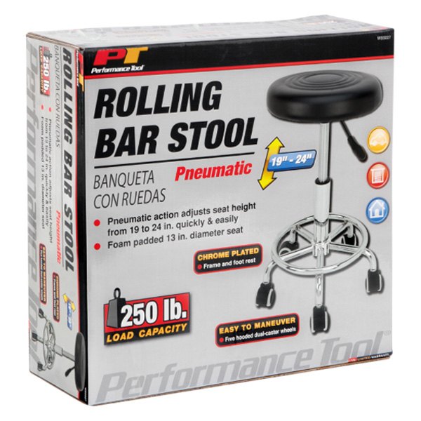 Performance Tool® W85027 Black Pneumatic Rolling Bar Stool