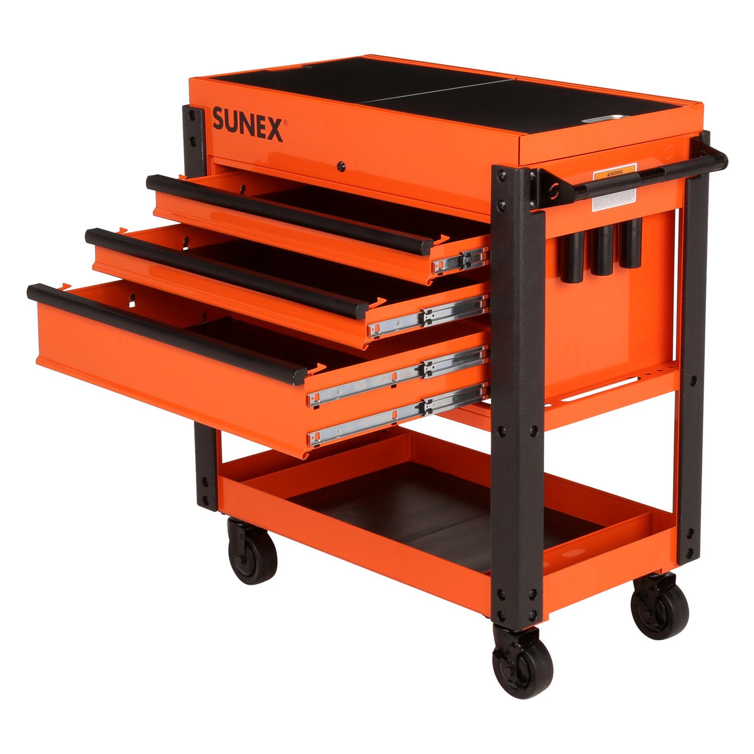 Sunex® 8035XTOR Orange 3Drawer Slide Top Utility Cart with Power Strip