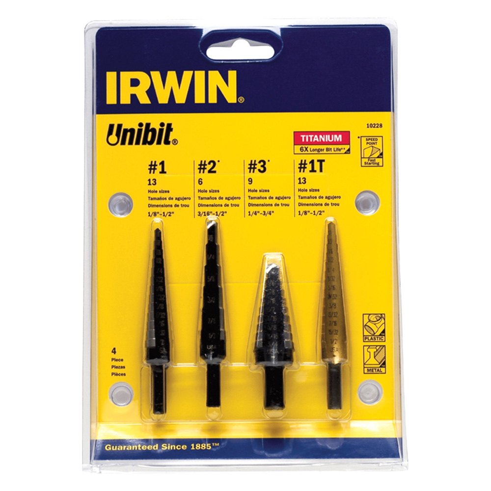 IRWIN® 10228 Unibit™ 4piece HSS/TiN Step Drill Bit Set