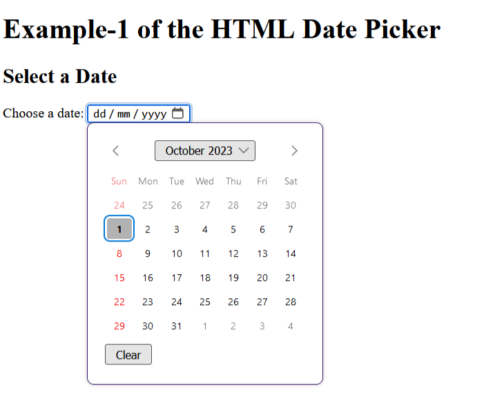 HTML Date Picker Tpoint Tech