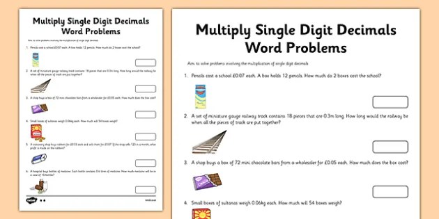 Multiply Single Digit Decimals Word Problems Worksheet / Worksheet