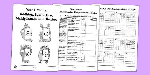 Year 6 Addition Subtraction Multiplication And Division