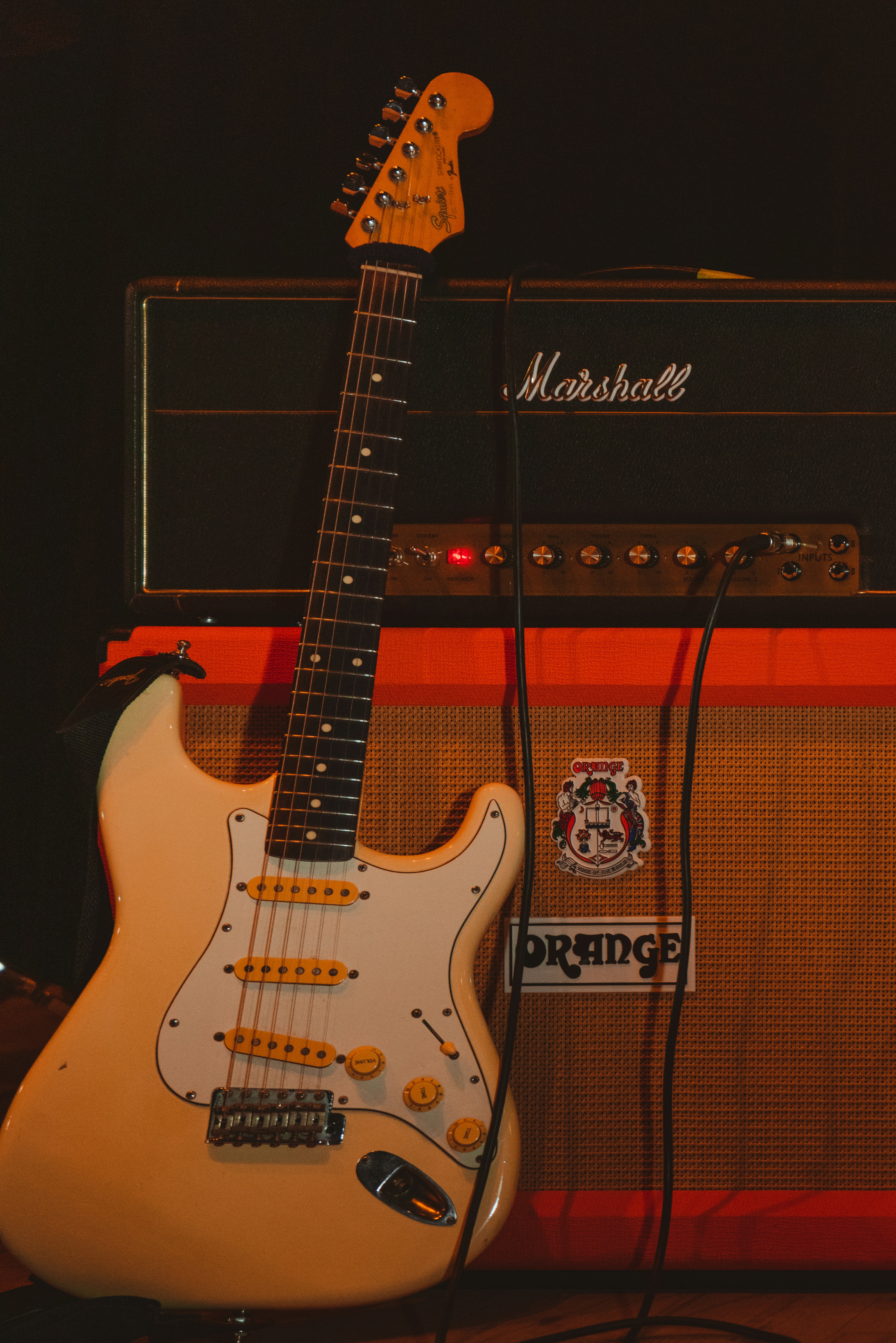 black and white stratocaster electric guitar photo Free