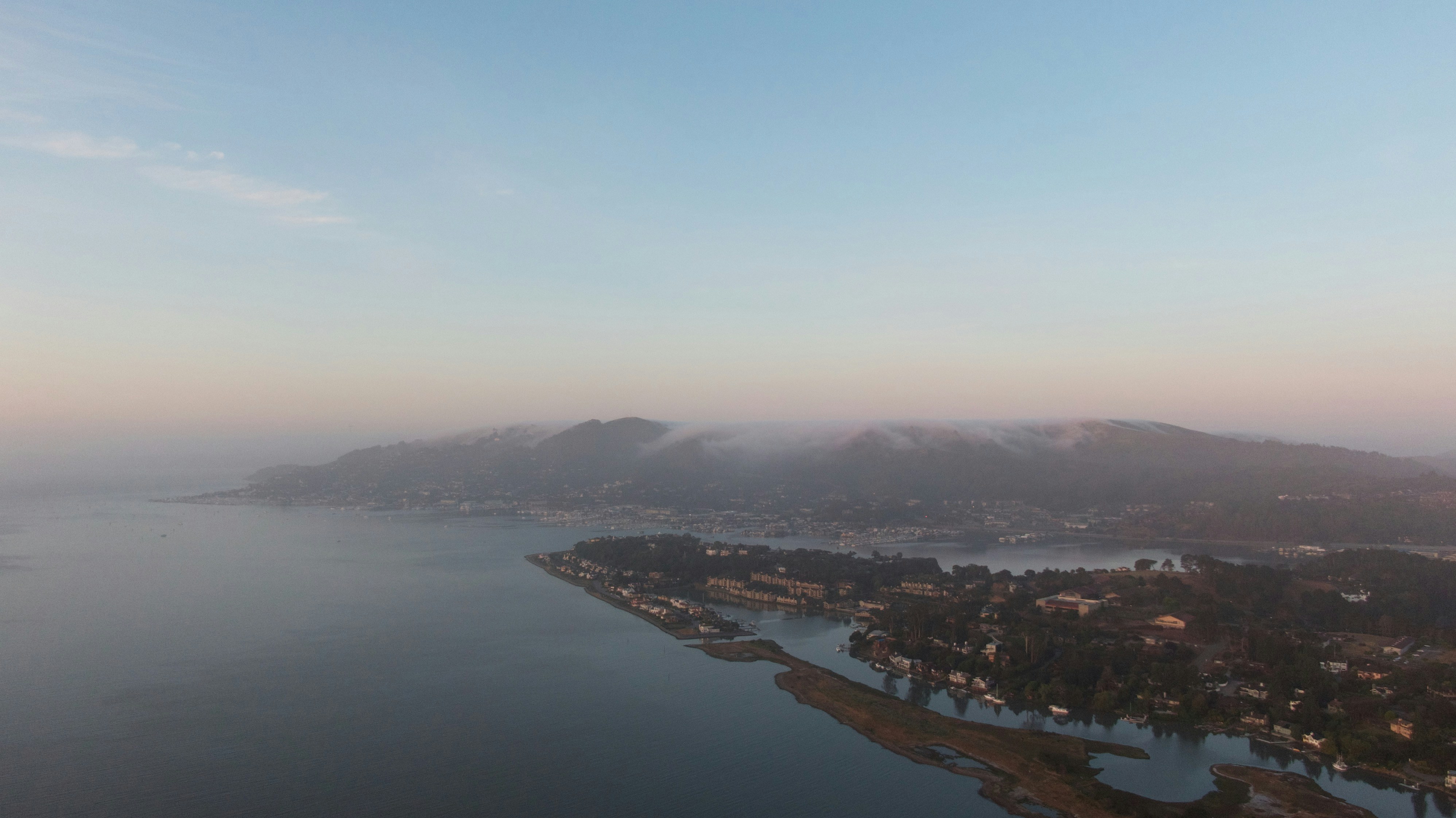 An aerial view of a body of water photo Free Strawberry point Image