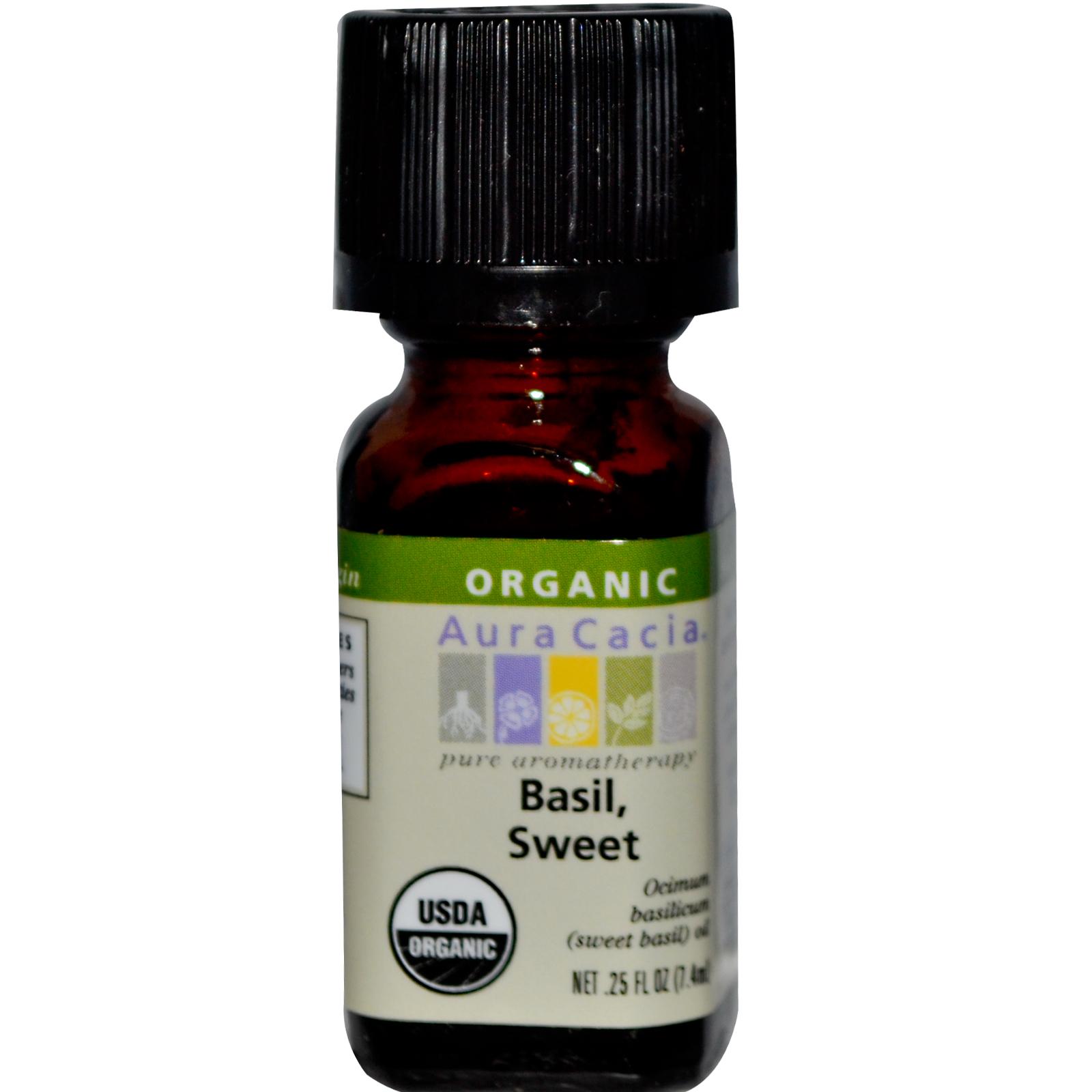 Buy Aura Cacia Sweet Basil Essential Oil 0.25 fl. oz. Certified Organic, Part no 8331190816