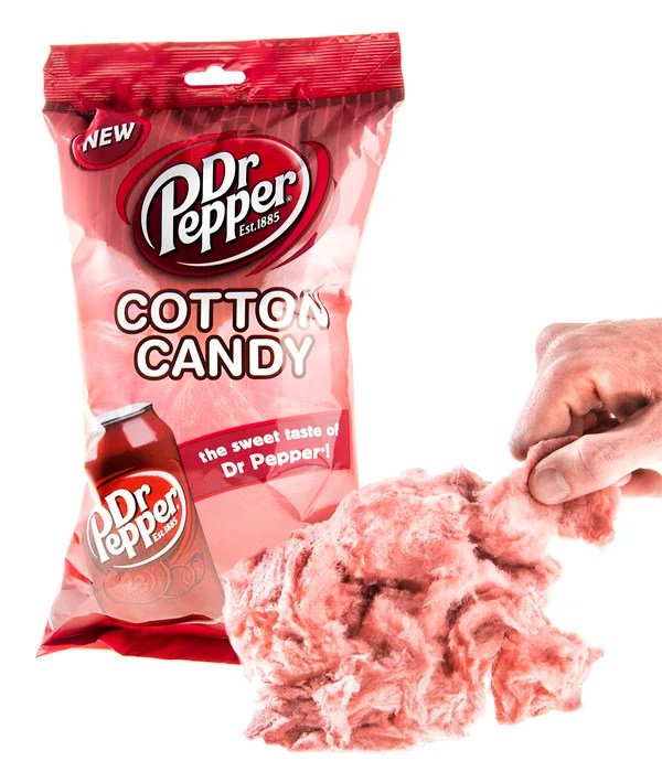 Dr Pepper Cotton Candy Cotton candy that tastes like the popular soda.