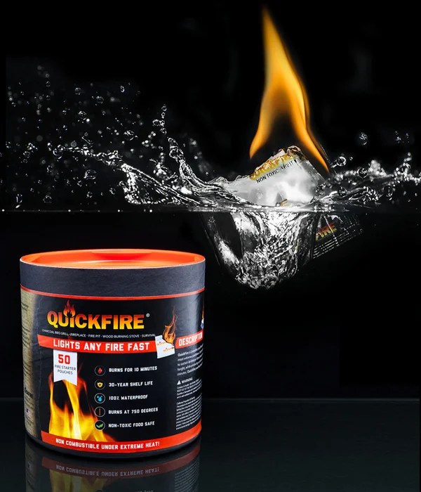 Quickfire AllPurpose Waterproof Fire Starters Burn for up to ten minutes.