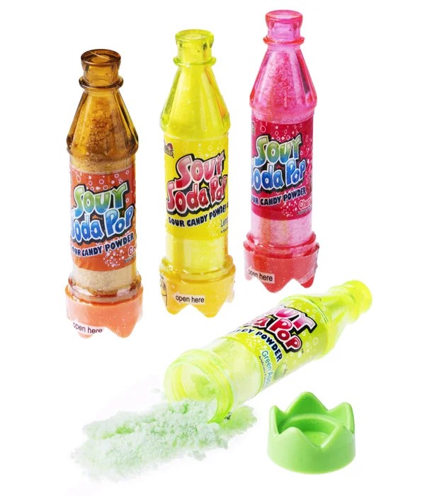 Sour Soda Pop Candy A fourpack of sour candy powder styled like soda.