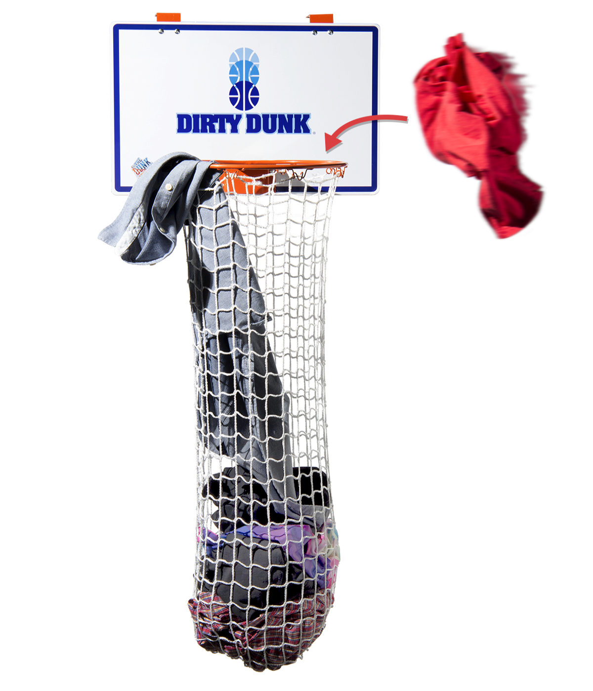 The Dirty Dunk Overthedoor basketball hoop laundry hamper.