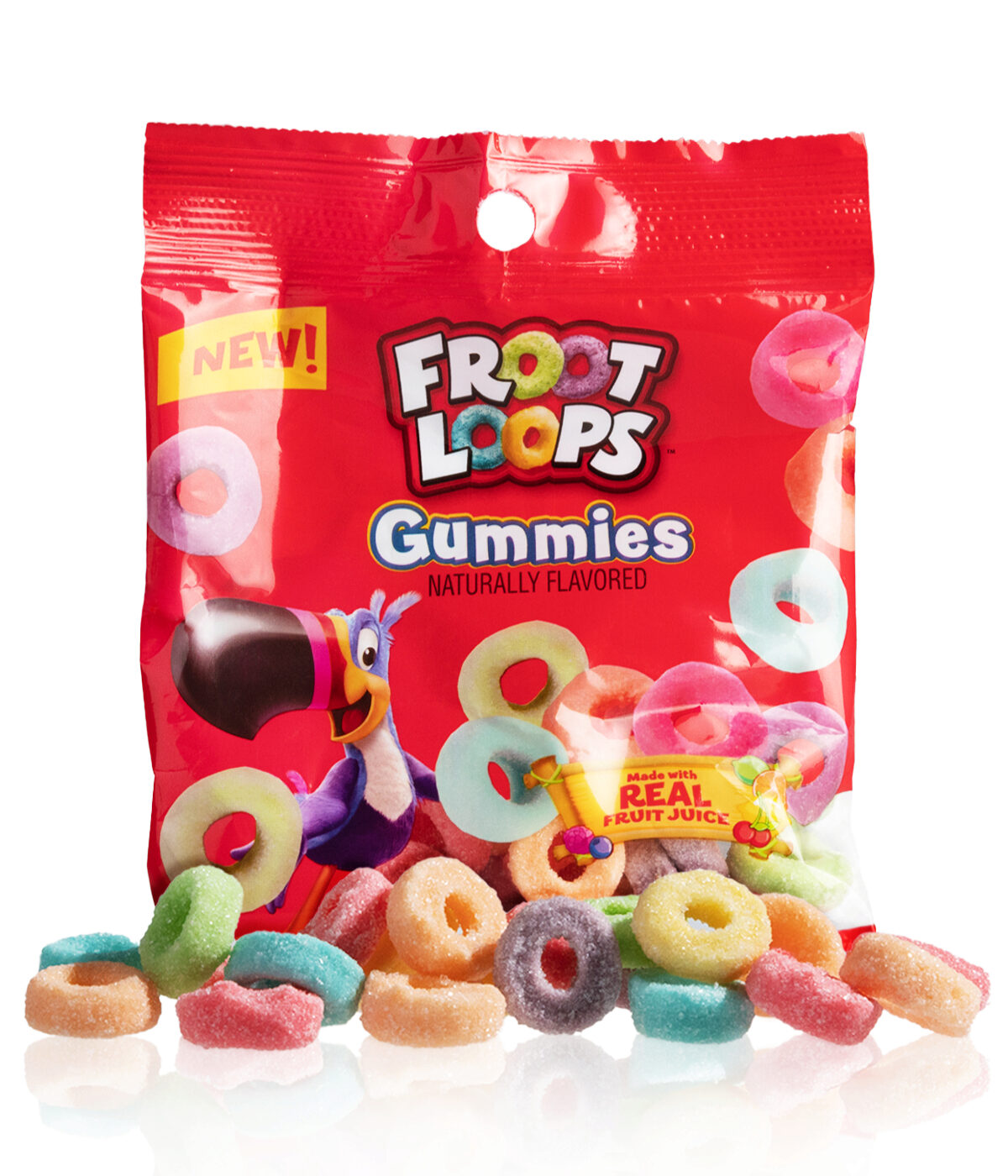 Froot Loops Gummies Gummy candy inspired by the fruity breakfast cereal.