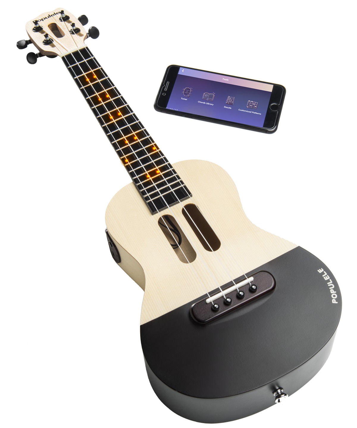 Populele Smart ukulele that teaches you how to play.