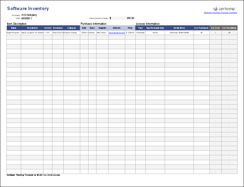 Free Software Inventory Tracking Template for Excel