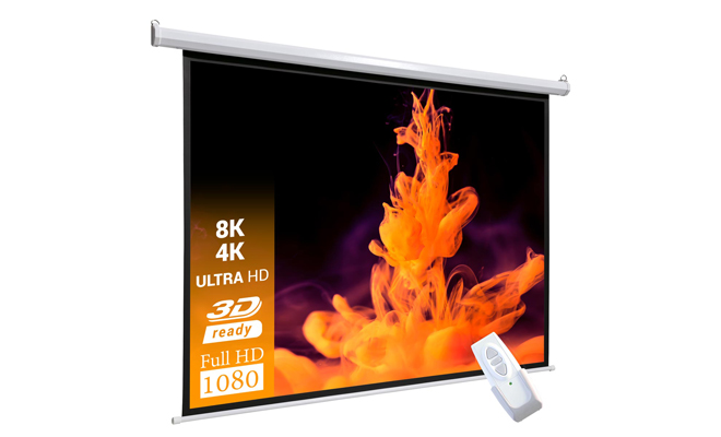 Celexon Basic Home Cinema and Business Motorised Projection Screen with Remote Control 200x200 1