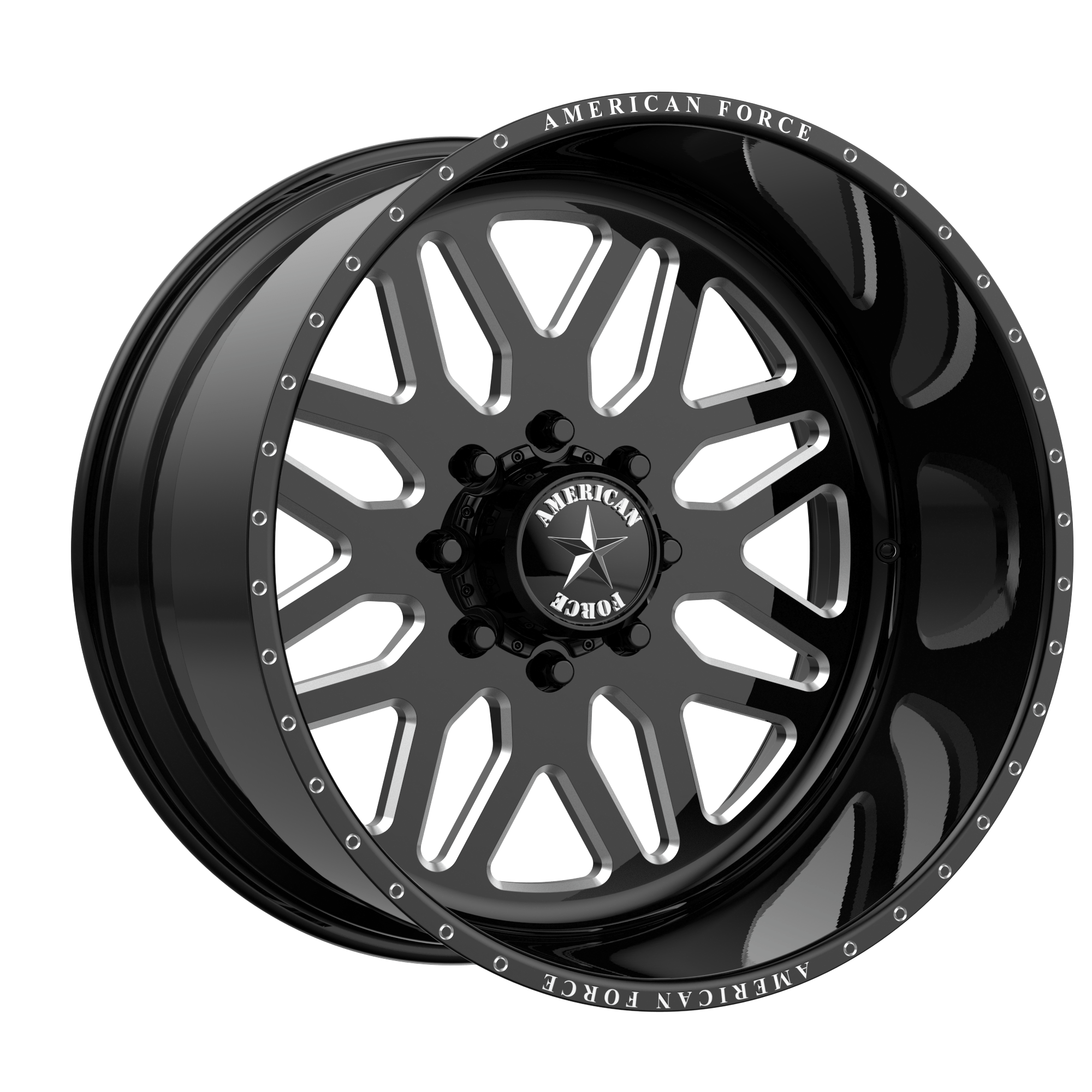 20x10 American Force AW2 Trax SS Black Machined Wheel 8x6.5 (25mm) Set