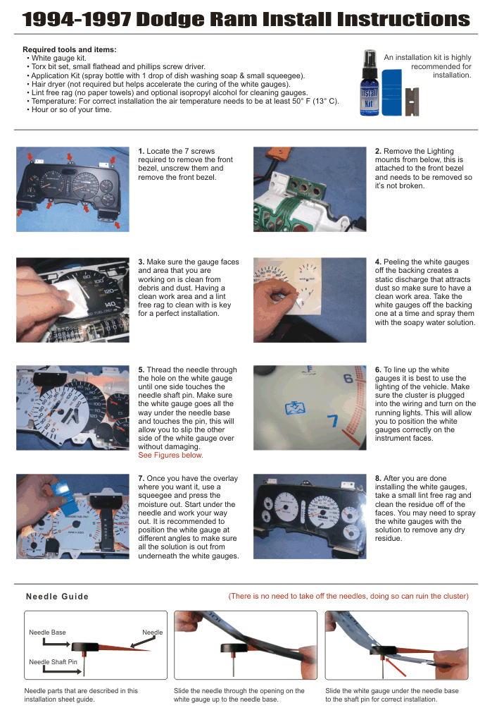 Buy 19941997 Dodge Ram DIESEL CUMMINS Dash Cluster White Face Gauges