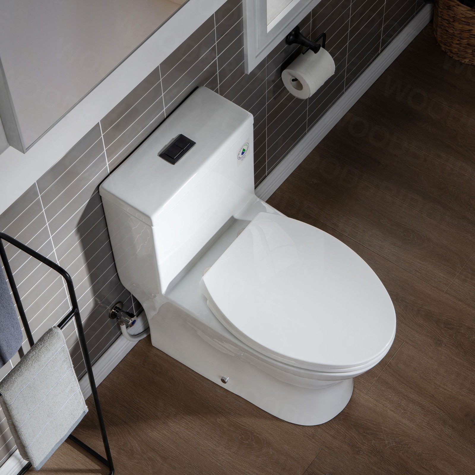 ᐅ【WOODBRIDGE Modern One Piece Dual Flush 1.28 GP Toilet,with Soft Closing Seat, Matte Black