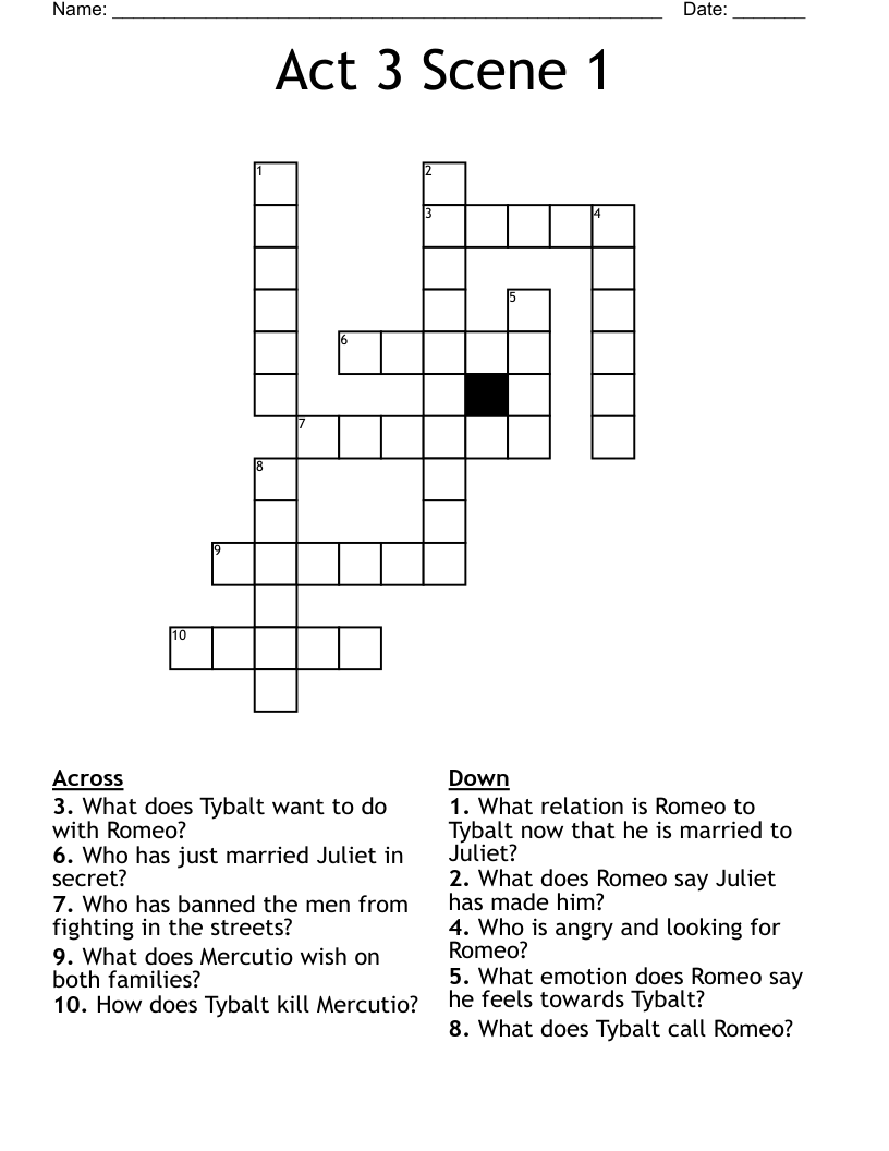 Act 3 Scene 1 Crossword WordMint