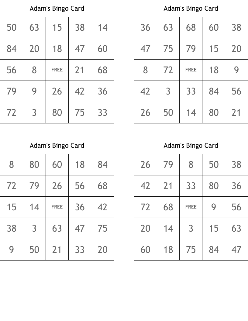 Adam's Bingo Card WordMint