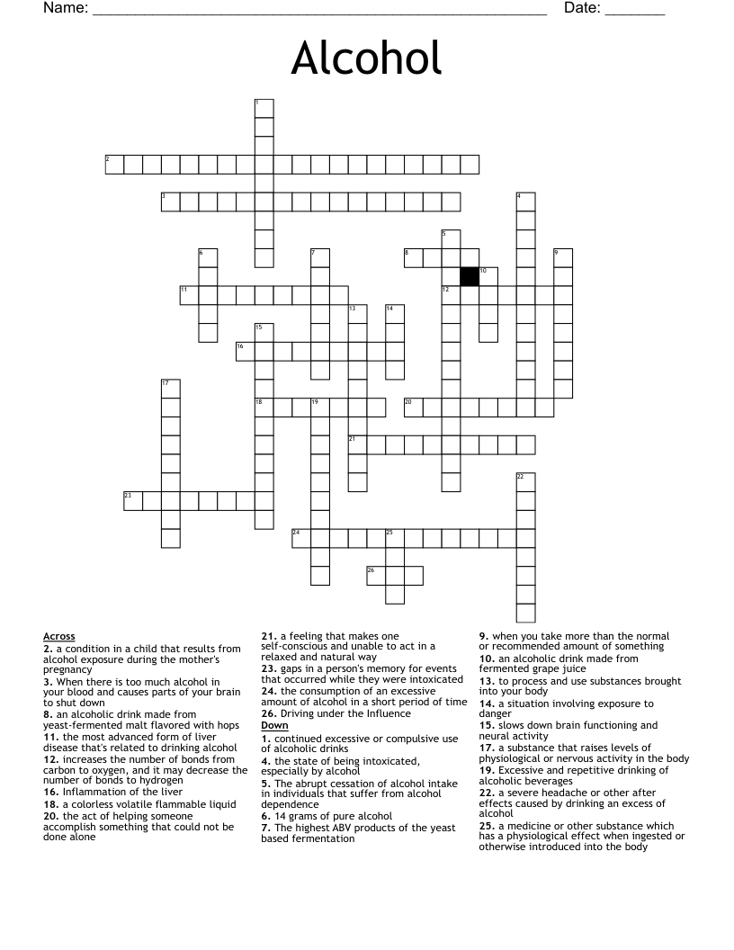 Alcohol Crossword WordMint