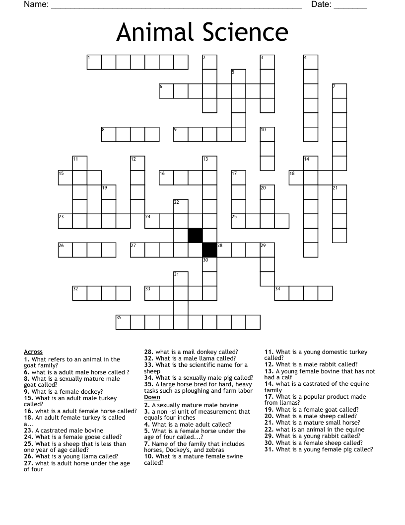 Animal Science Crossword - WordMint