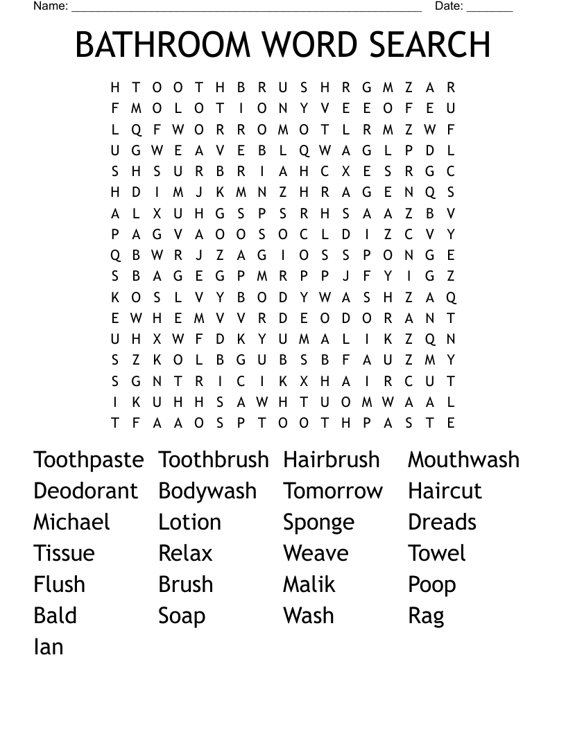 BATHROOM WORD SEARCH WordMint