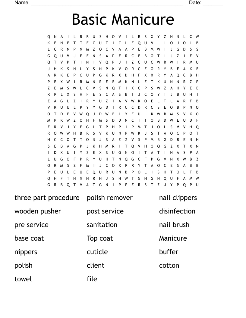 Basic Manicure Word Search WordMint