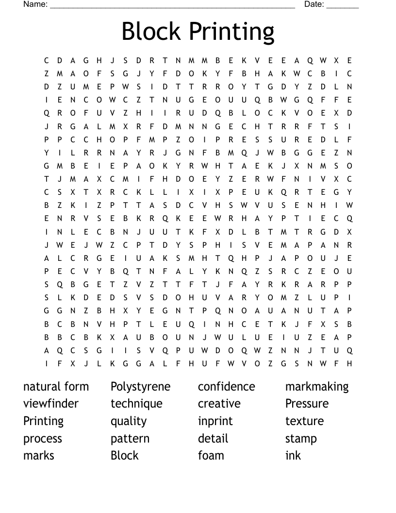 Block Printing Word Search WordMint
