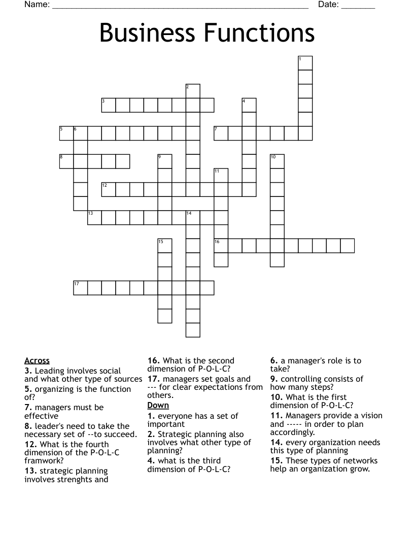 Business Functions Crossword WordMint
