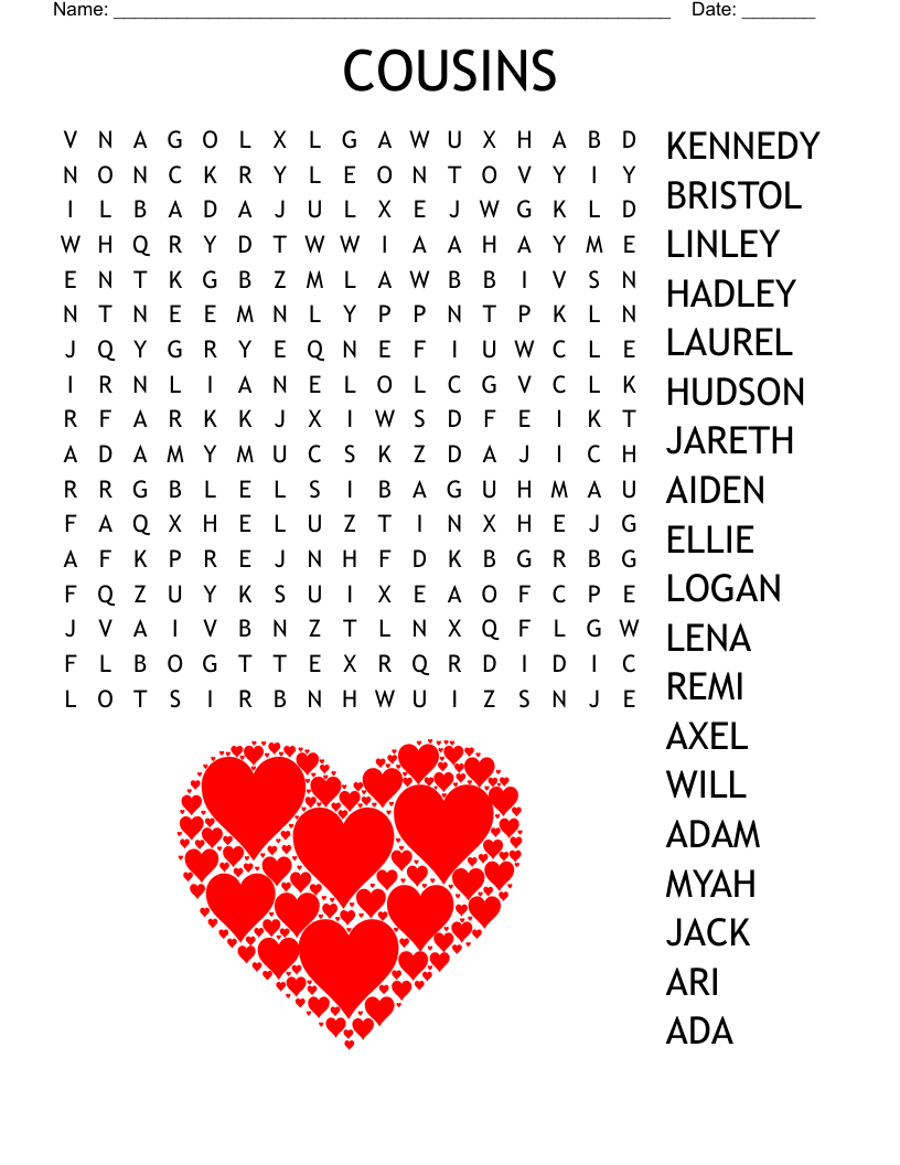 COUSINS Word Search WordMint