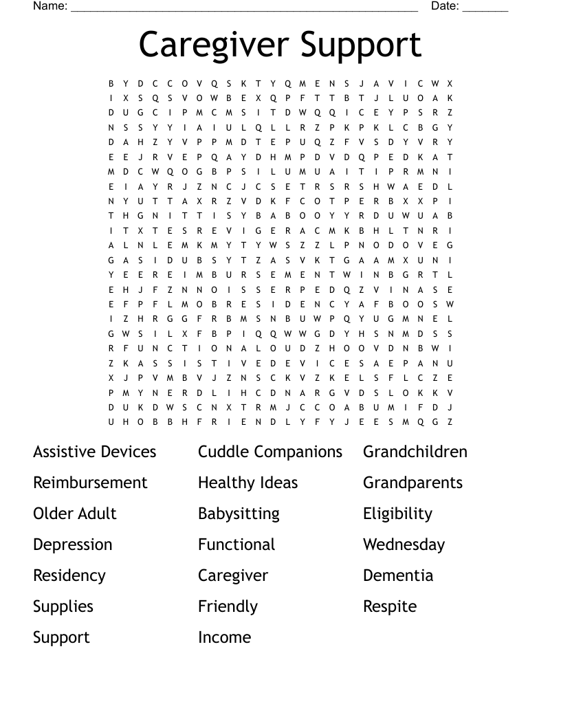 Caregiver Support Word Search WordMint