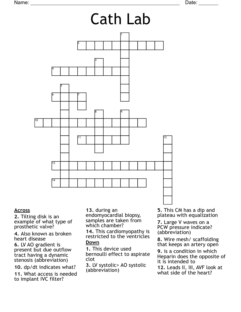 Cath Lab Crossword WordMint