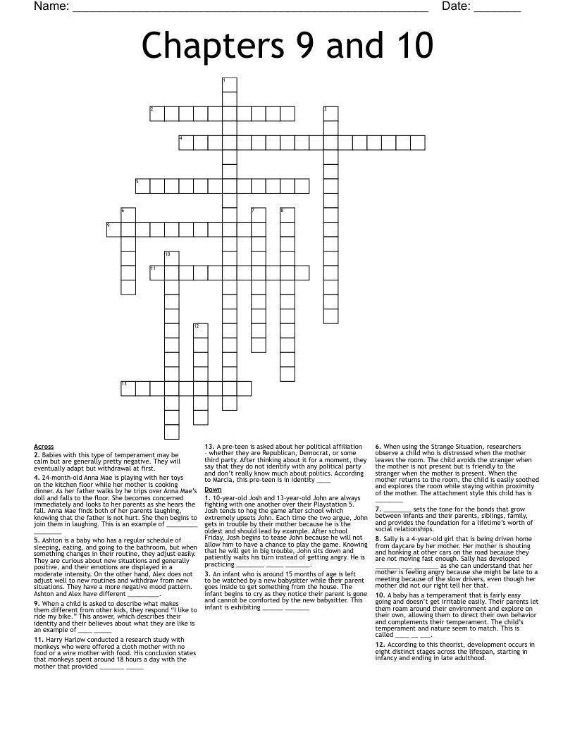 Chapters 9 and 10 Crossword WordMint