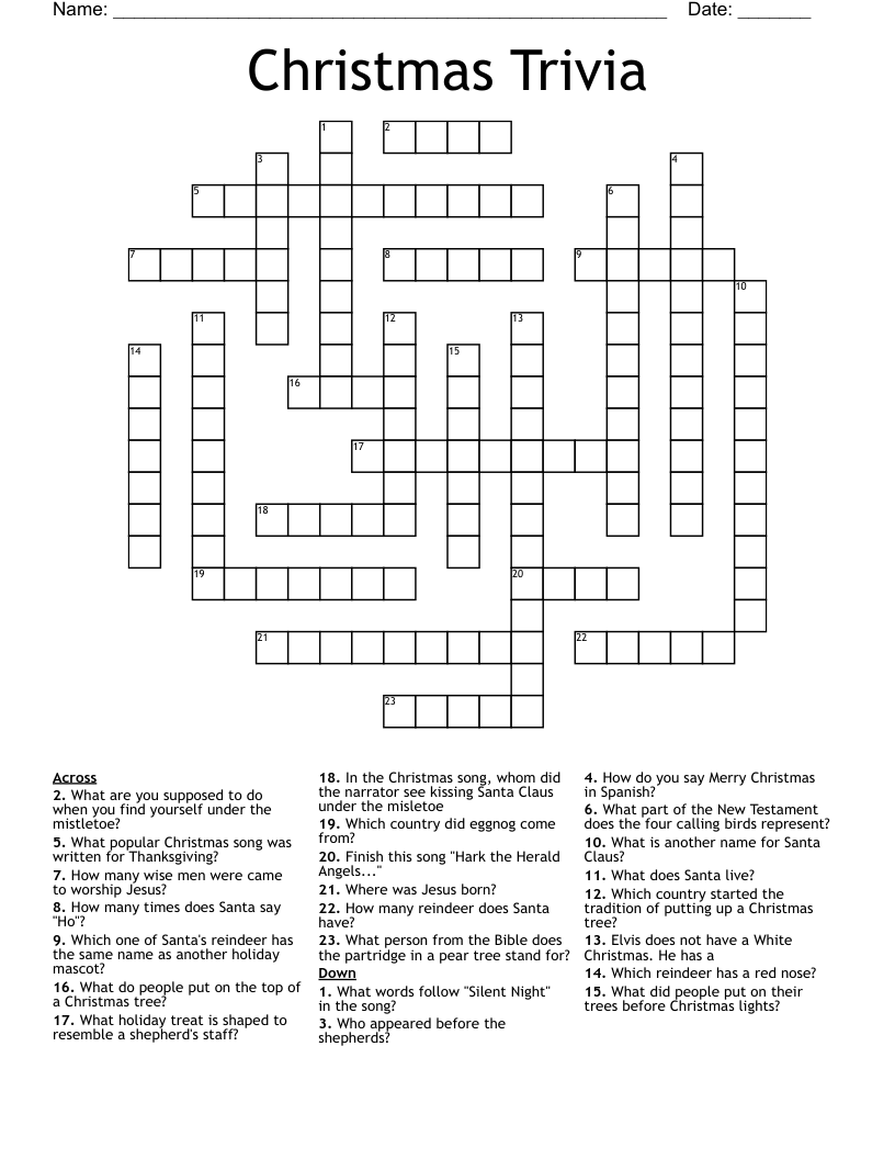 Christmas Trivia Crossword WordMint