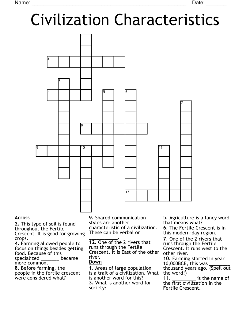 Civilization Characteristics Crossword WordMint