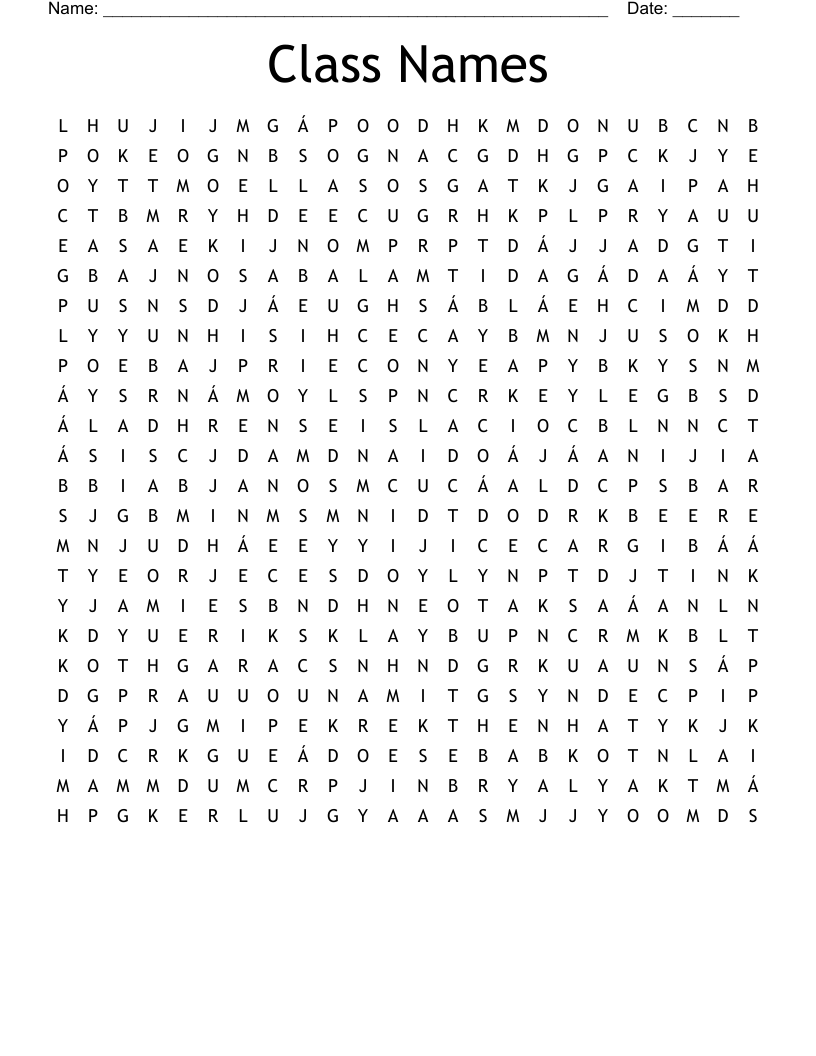 Class Names Word Search WordMint