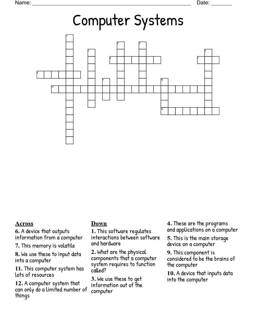 Computer Hardware Crosswords, Word Searches, Bingo Cards WordMint