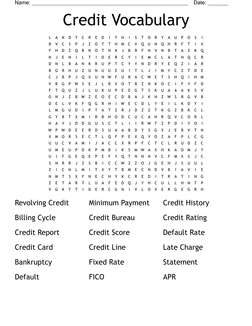Credit Vocabulary Word Search WordMint