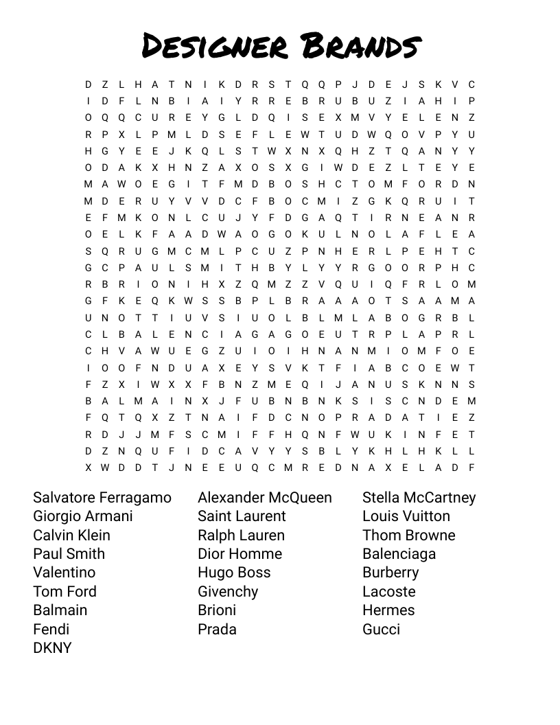 Designer Brands Word Search WordMint