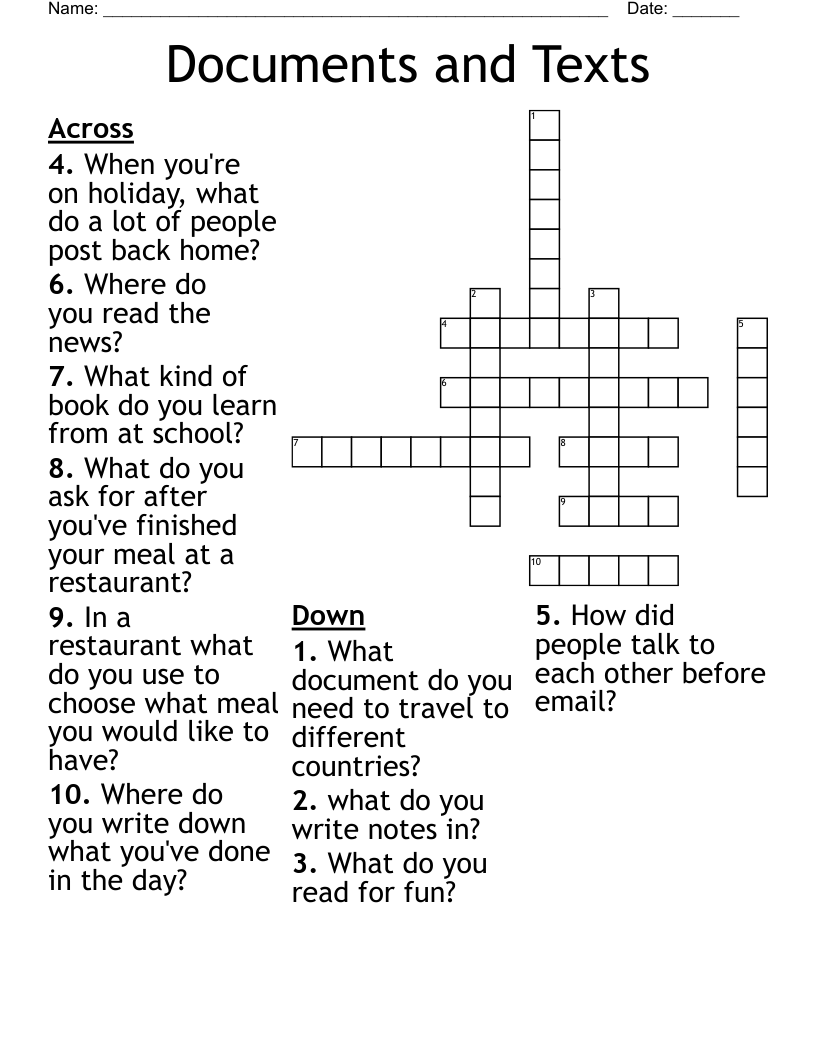 Documents and Texts Crossword WordMint